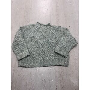 Express Tricot Sweater Womens Medium Sage Green Cable Knit Mock Neck Long Sleeve
